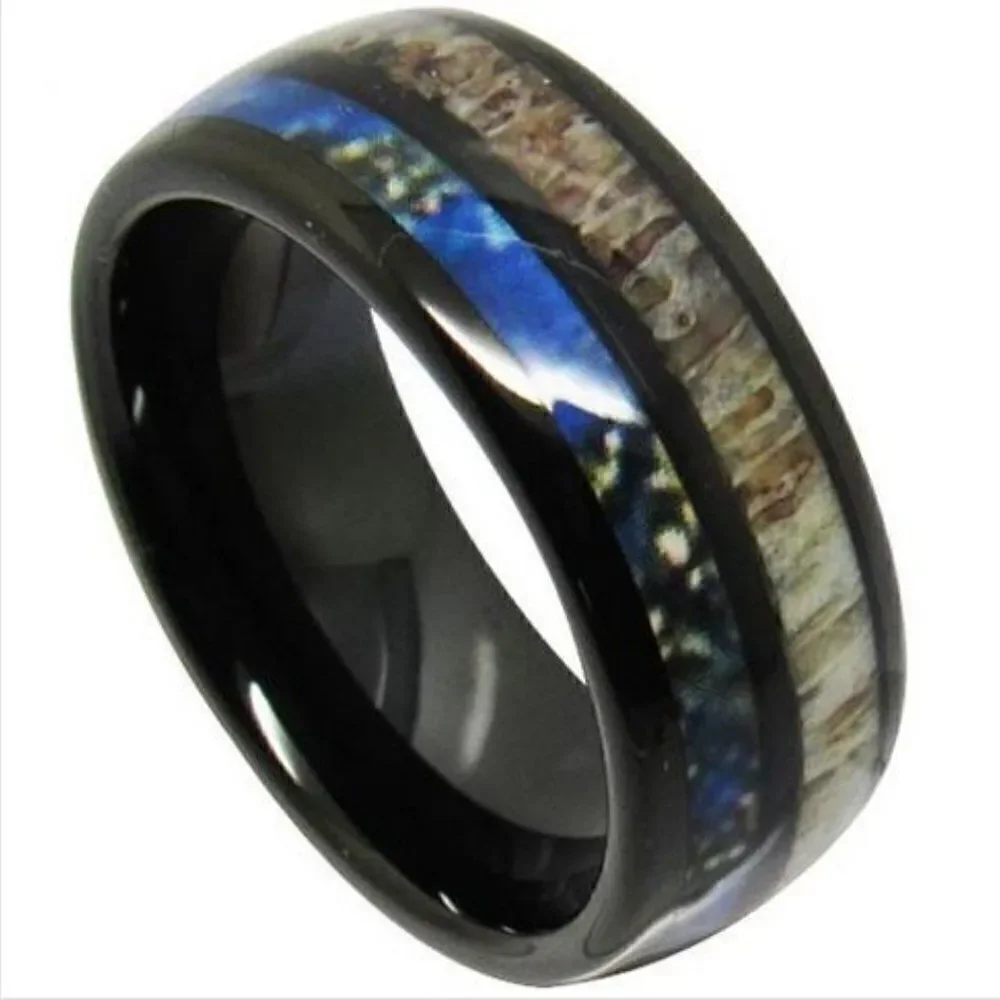 Men's Personalized Deer Antler and Tungsten Ring - Engraved Antler Ring For Men